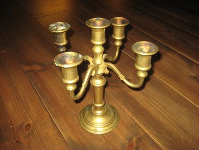 Messing 5 arma lysestake ca 27 cm høg