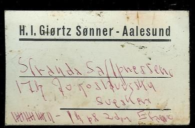 Merkelapp fra H.I.Giørtz Sønner, Aalesund.              40 tallet