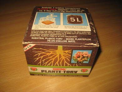 Uåpna pakke plantetorv, 80 tallet.