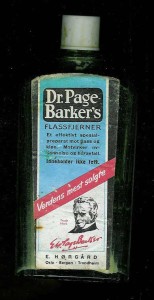 Flaske Dr. Pages Barkers FLASSFJERNER fra E. Hørgaard, Oslo, Bergen,Trondheim