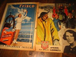 Omslag fra 1939 med helsides annonse for Frisco, pen i glass og ramme
