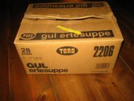 Stor eske uten innhold, TORE  GUL ERTRESUPPE, ca 40*30 cm stor, 20 cm høg, fra 101071. Noe for din krambod?