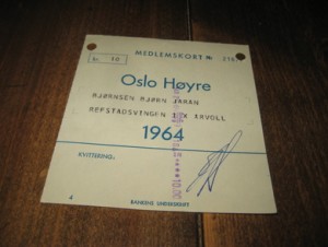 Medlemskort i Oslo Høyre, 1964. 2167., 