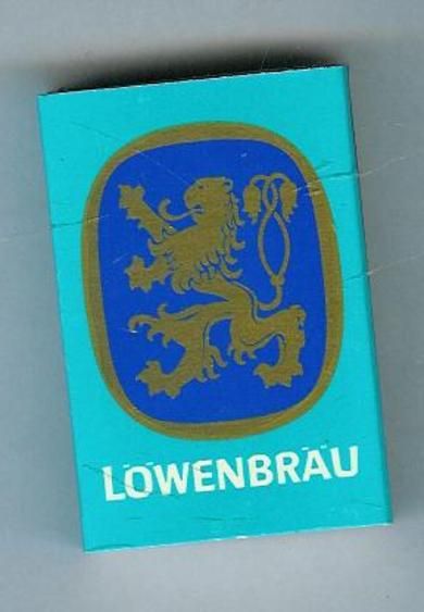 Strøken og ubrukt fyrstikkeske med reklame for LØVENBRAU 70 tallet