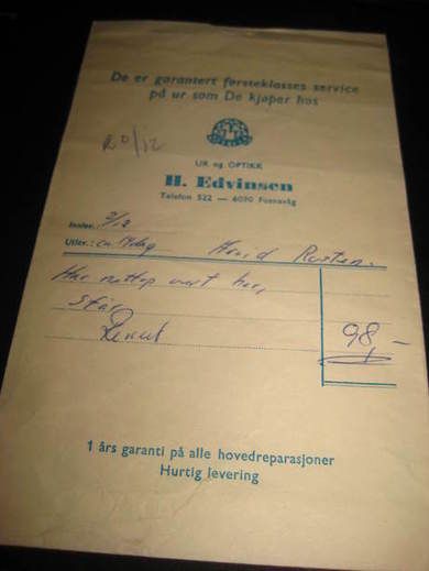 Reklamekonvolutt fra H. Edvinsen, Tlf 522, Fosnavåg. 80 tallet.