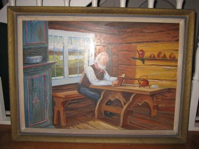 Meget pent bilde malt på plate 50 tallet