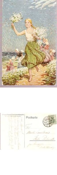 Offizielle Postkarte vom Kinderhilfstag Kiel nach einem Original von Prof. Hans Olde. 1911