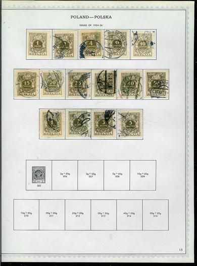 1924 / 26. Lot på 15 frimerker fra Polen.