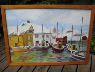 Bilde med maritimt motiv mala på plate A Nilsen