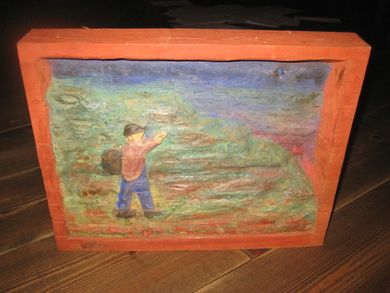 Utskore bilde i tre fra eldre dager ca 33*25 cm stort