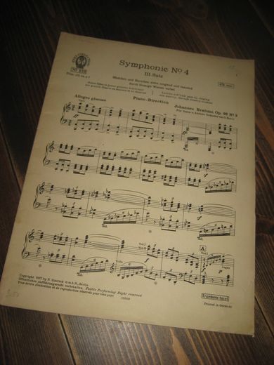 Johannes Brahms Op. 98, No 3. Symphonie nr 4, III. sats. Piano Direction. 1927.