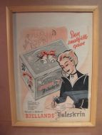 Reklame i glass og ramme, Bjellands Juleskrin fra 50 tallet.