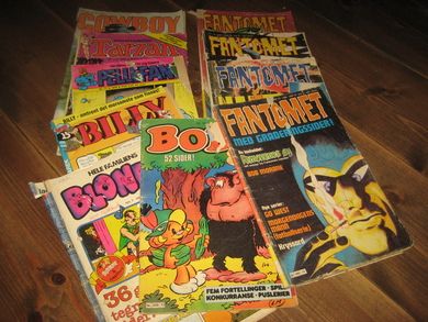 Lot med gamle tegneserier selges samla som på bildet