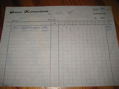 PAKKSEDDEL nr 0387 fra Strømme Konfeksjonsfabrikk til Viko AS 12 9 62