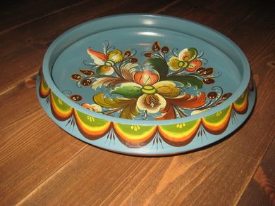 Rosemala megastor treskål bolle ca 30 cm i diameter ca 7 cm høg 1965