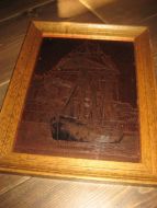 Kobberrelieff i ramme seglskuta CHARLOTTE RHODES 25*31 cm stort