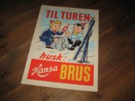 Plakat i papp, fra Hansa Bryggeri på 60 tallet, ca 34*48 cm stor. 