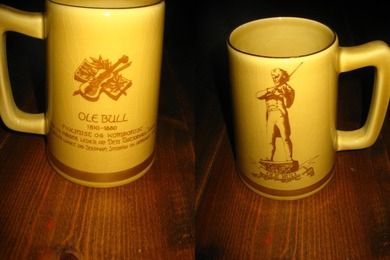 Ølmugge fra Stavangerflint med historisk motiv OLE BULL 60-70 tallet