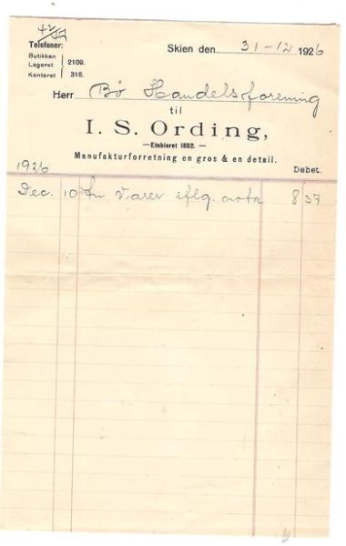 1926 I S Ording Skien