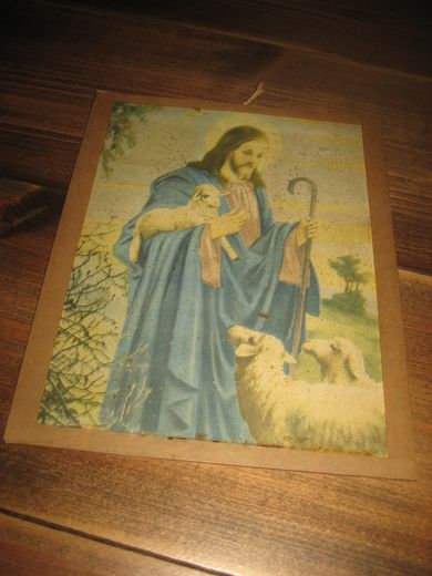 Bilde på glassplate ca 19*24 cm stort 50 tallet