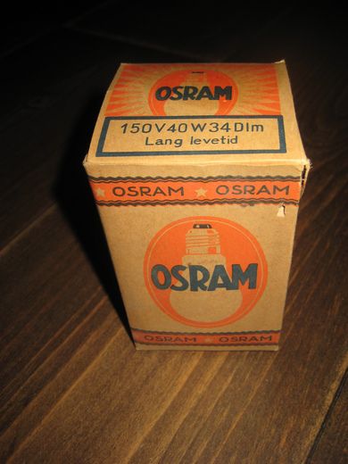 Eske med ubrukt innhold, OSRAM 40W, Lang levetid. 60 tallet.