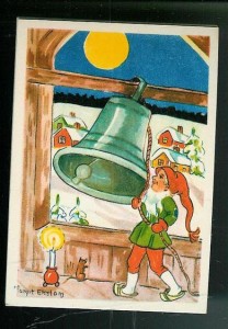 Kimer i klokker, jule- / nyttårskort tegna av Margit Ekstam.