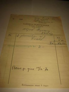 TORHEIM PLANTESKULE TORHEIM 1970