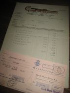 GERDT MEYER BRUUN BERGEN Faktura og kvitering på innbetaling av fiskeutstyr 22 juli 1954