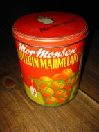 Boks APELSINMARMELADE fra Mor Monsen JOH LÆRUM & Co Bergen 50 tallet