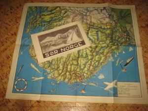 Oversiktskart over SØR NORGE, 1951. Utgiver: J.B. HINNA, HINNA, STAVANGER. 