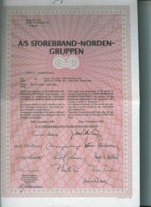STOREBRAND- NORDEN- GRUPPEN, 1982, aksjebrev nr 34660, 30 aksjer a kr 100.-