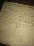 Faktura fra AKTIESELSKAPET LINTRAAD OSLO til Leif Fjelde Skoverksted Utvik 10 AUGUST 1948