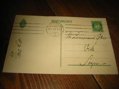 BREV KORT til lensmanden i Vik Sogn 26 1 1912 Meget pent