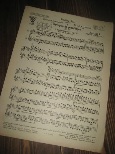 Tschaikowsky, Op. 74, Symphonie pathetique, dritter satz, Violino I, 1925.