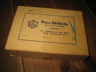 Eske, WASA MERKKRITA med 5 stk ubrukte stifter, 40 tallet. Blå.