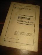 Prisliste for Strikkemaskiner, MASKINHUSET, STAVANGER, 1934.