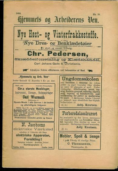 1893 nr 039 Hjemmets og Arbeidernes Ven