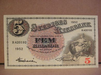 1952 5 KRONOR strøken seddel