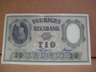 1957, 10 KRONOR, 00591473, strøken seddel
