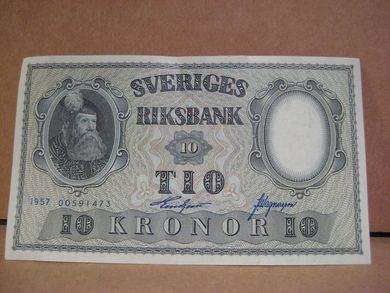 1957 10 KRONOR 00591473 strøken seddel