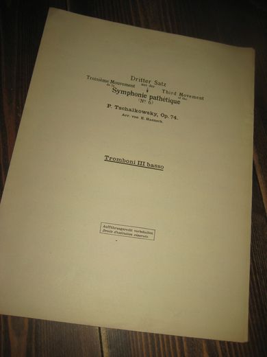 Tschaikowsky, Op. 74, Symphonie pathetique, dritter satz, Tromboni III basso, 1925.