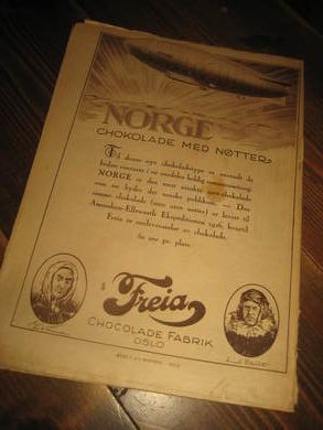 Originalreklame ca 23*30 cm stor Freia NORGE fra Freia Chocoladefabrik 1926