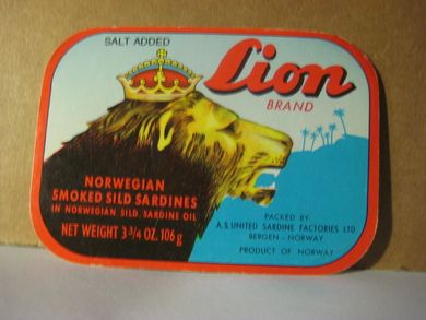 Lion BRAND, fra UNITED SARDINE FACTORIES LTD, BERGEN.