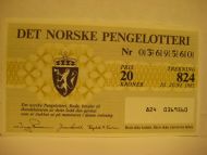 1985 trekning 824 DET NORSKE PENGELOTTERI Nr 0369560
