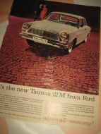 Reklameark fra 1962, ca 22*35 cm stort. TAUNUS 12 M.