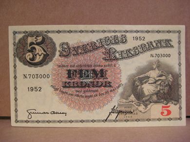1952 5 KRONOR strøken seddel