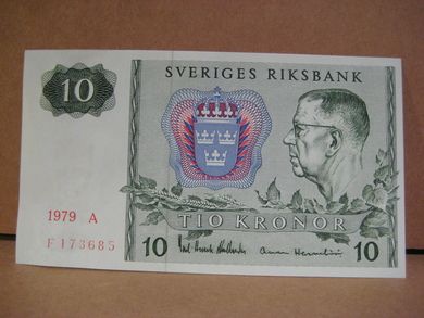 1979 A 10 KRONOR F173685 strøken seddel