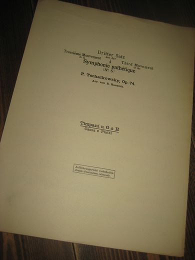 Tschaikowsky, Op. 74, Symphonie pathetique, dritter satz, Timpani in G & H, 1925.