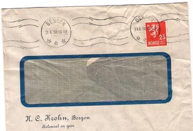 BERGEN 21 6 50 Fra H C Krohn Bergen
