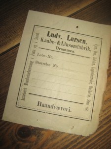 Fra Ludv. Larsen, Kaabe- & Linsømfabrik, Drammen. 24.11.90.